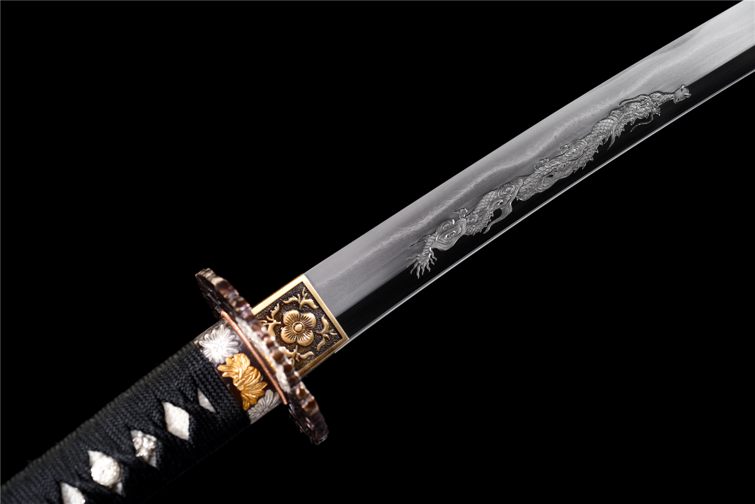 乌兹钢烧刃(大互目纹)三色研《落花武士刀》 - 刀剑产品网