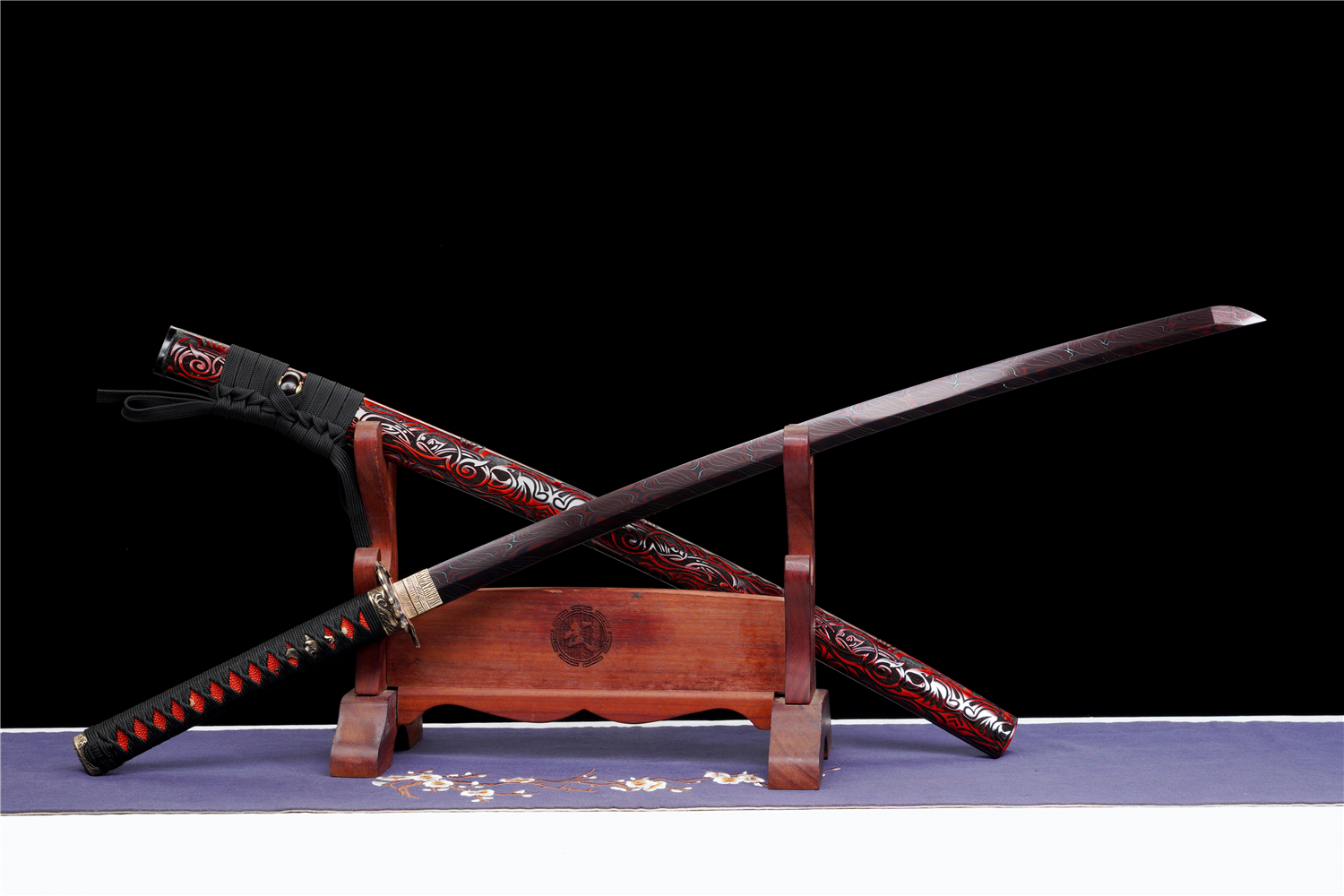 大马士革彩钢发红武士刀【念龙】 - 刀剑产品网